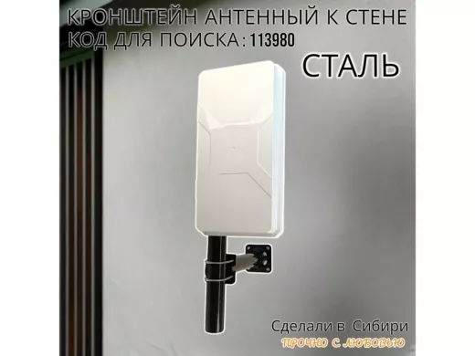 Кронштейн усиленный для мачт, вылет 0,3м "ВЫННОС-300BK-V2-113980" черный с 1отв.25мм для гофры, 51мм