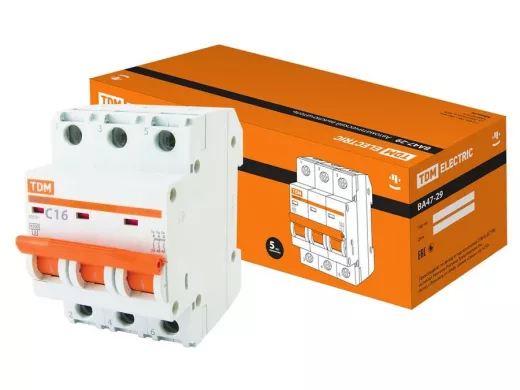 Автоматический выключатель ВА47-29 3Р 16А 4,5кА х-ка С TDM SQ0206-0109