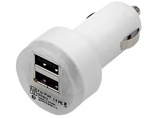 Автомобильный адаптер 2xUSB с индикацией (АЗУ) (1000+2100mA) белая 18-1189-9