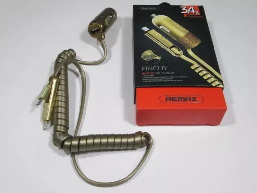 Зарядное устройство USB автомобильное 5V с кабелем Apple& Android 1м + USB 3.4 А REMAX  RC-C 103