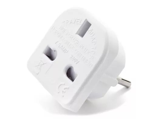 Сетевой переходник  питания,  EU/UK - RU, розетка - вилка, белый, пакет с EAN A-AC-UKEU-001