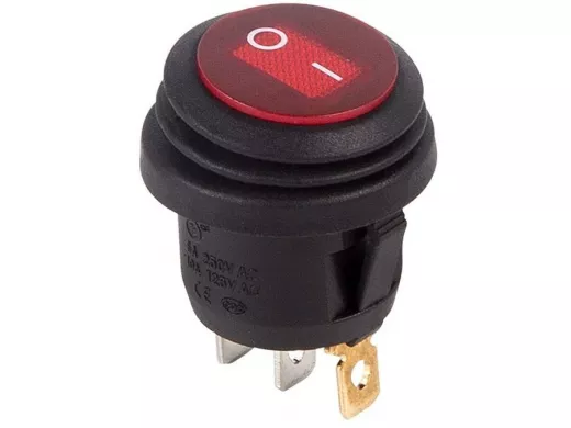 Выключатель клавишный круглый 250V 6А (3с) ON-OFF красный  с подсветкой  ВЛАГОЗАЩИТА  REXANT