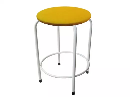 Табурет с подставкой для ног и полкой "TABURETTO-20333" круглое сиденье, белый, жёлтый, ткань