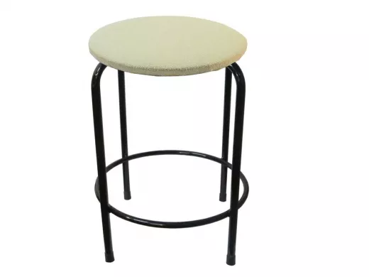 Табурет с подставкой для ног и полкой "TABURETTO-20359" круглое сиденье, чёрные, бежевый, ткань