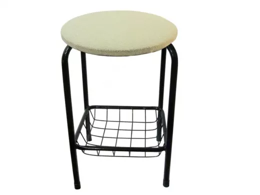 Табурет с подставкой для ног и корзинкой для вещей "TABURETTO-20418" чёрные ножки, серый, ткань