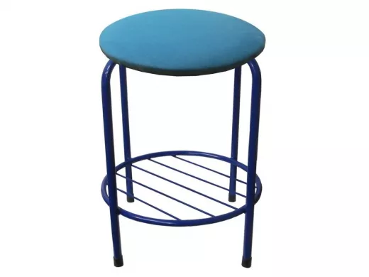 Табурет с подставкой для ног и полкой "TABURETTO-20471" круглое сиденье, синий, синий, ткань