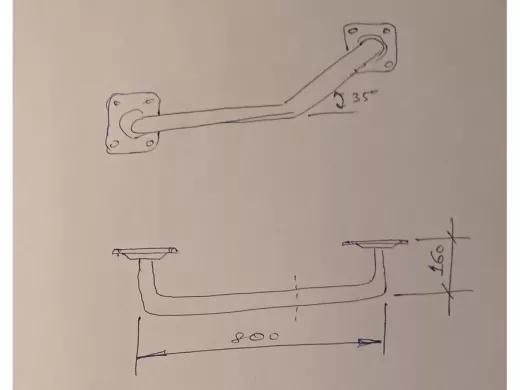 Поручень пристенный, длина  80см, вылет 16см, угол 35гр 