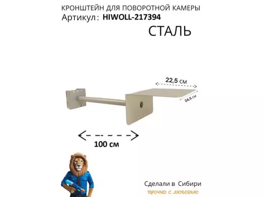 Кронштейн на столб для поворотной камеры с козырьком и вылетом 100 см "HIWOLL-217394" серый, сталь