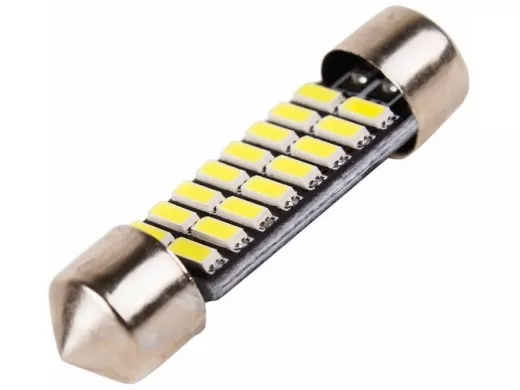 Светодиодная лампочка цоколь SV8,5 36мм. белая ( 16LED, 3528)