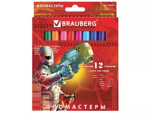 Фломастеры "BR-75438" "Star Patrol", 12 цв., вент.колп., карт. упаковка, увелич. срок службы