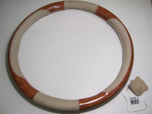 Оплетка на руль 40 см. L 4797E кожа кофе с молоком+дерево блестящая вставка "спорт" "гладкая"