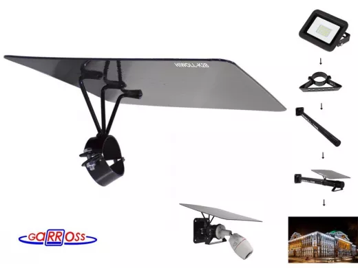 Кронштейн-козырёк "HIWOLL-83529" (K2B) 27х27см, с хомутом 51мм защиты камеры, сталь 2мм, чёрный