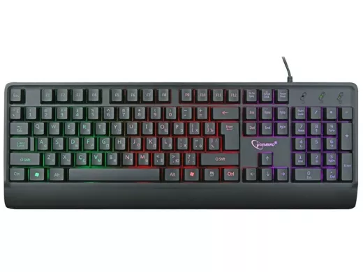 Клавиатура проводная Gembird KB-220L, USB,черный,104 клавиши,подсветка Rainbow,кабель 1.5м